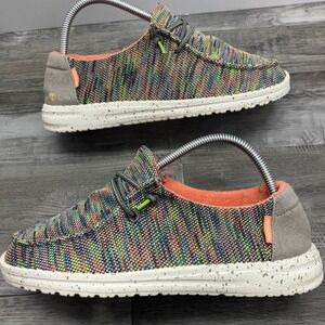 Hey Dude Wendy Sox Peacock Pink Multi Color Knit Slip On Loafers Women's Size 7